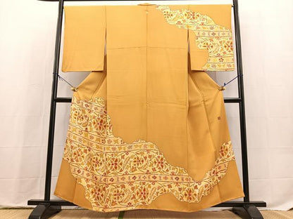 平和屋着物■訪問着　作家物　手描き　更紗花文　正絹　逸品　BAAX9814yc
