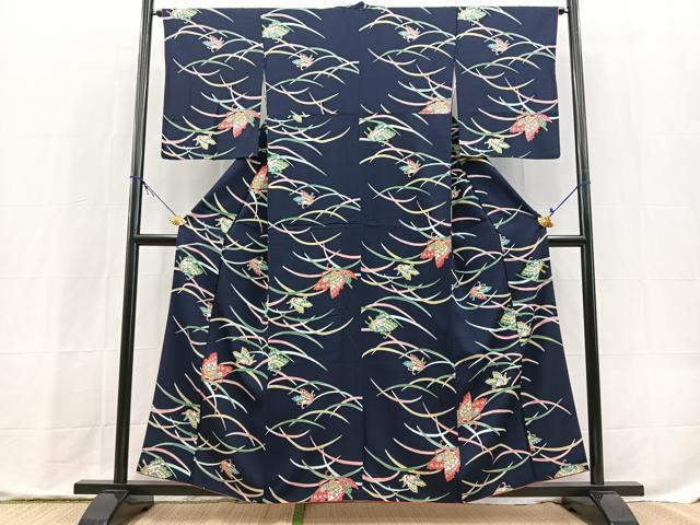 平和屋着物■上質な小紋　舞蝶芝草文　正絹　逸品　BAAX9818yc
