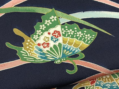 平和屋着物■上質な小紋　舞蝶芝草文　正絹　逸品　BAAX9818yc