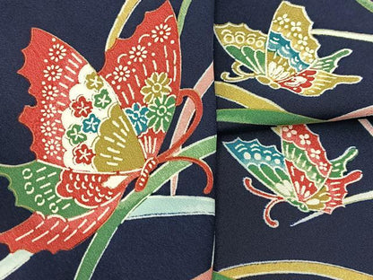 平和屋着物■上質な小紋　舞蝶芝草文　正絹　逸品　BAAX9818yc
