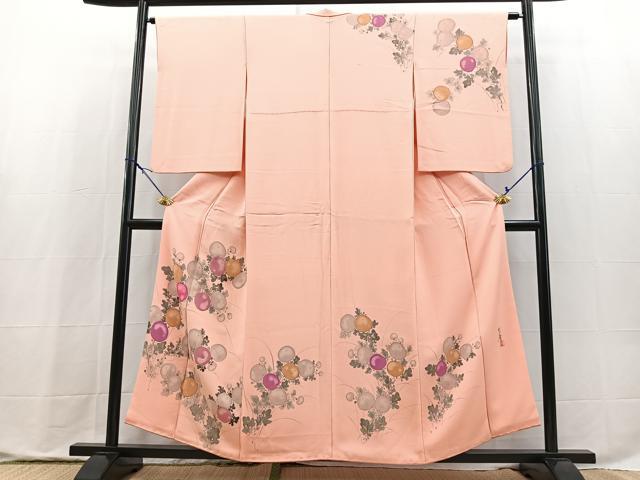 平和屋着物■染色作家　桐山紫香　手描き　訪問着　万寿菊　正絹　逸品　BAAX9821yc