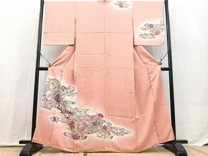 平和屋着物■訪問着　手描き　亀甲花文　暈し染め　銀彩　正絹　逸品　BAAX9823yc