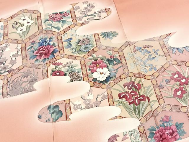 平和屋着物■訪問着　手描き　亀甲花文　暈し染め　銀彩　正絹　逸品　BAAX9823yc