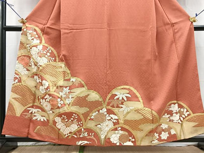平和屋着物■豪華色留袖　駒刺繍　花青海波　正絹　逸品　BAAX9824yc