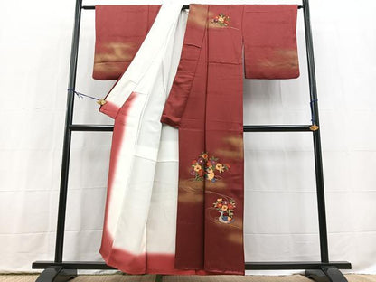 平和屋着物■訪問着　総刺繍　花鳥文　暈し染め　金糸　正絹　逸品　BAAX9825yc