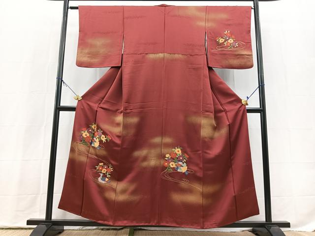 平和屋着物■訪問着　総刺繍　花鳥文　暈し染め　金糸　正絹　逸品　BAAX9825yc