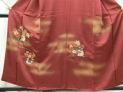 平和屋着物■訪問着　総刺繍　花鳥文　暈し染め　金糸　正絹　逸品　BAAX9825yc