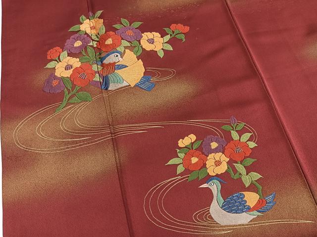 平和屋着物■訪問着　総刺繍　花鳥文　暈し染め　金糸　正絹　逸品　BAAX9825yc
