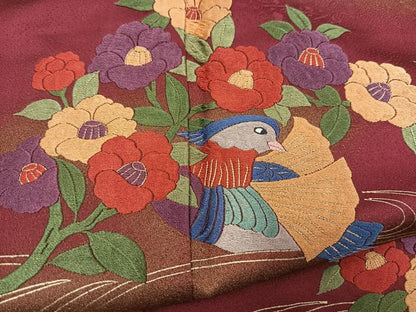 平和屋着物■訪問着　総刺繍　花鳥文　暈し染め　金糸　正絹　逸品　BAAX9825yc