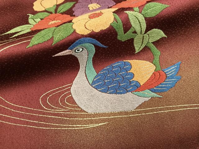 平和屋着物■訪問着　総刺繍　花鳥文　暈し染め　金糸　正絹　逸品　BAAX9825yc