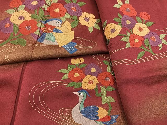 平和屋着物■訪問着　総刺繍　花鳥文　暈し染め　金糸　正絹　逸品　BAAX9825yc