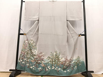 平和屋着物■豪華色留袖　友禅　作家物　飛鶴浜松文　正絹　逸品　BAAX9833yc