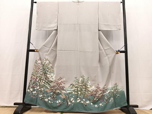 平和屋着物■豪華色留袖　友禅　作家物　飛鶴浜松文　正絹　逸品　BAAX9833yc