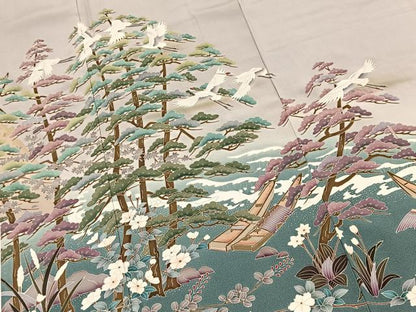 平和屋着物■豪華色留袖　友禅　作家物　飛鶴浜松文　正絹　逸品　BAAX9833yc