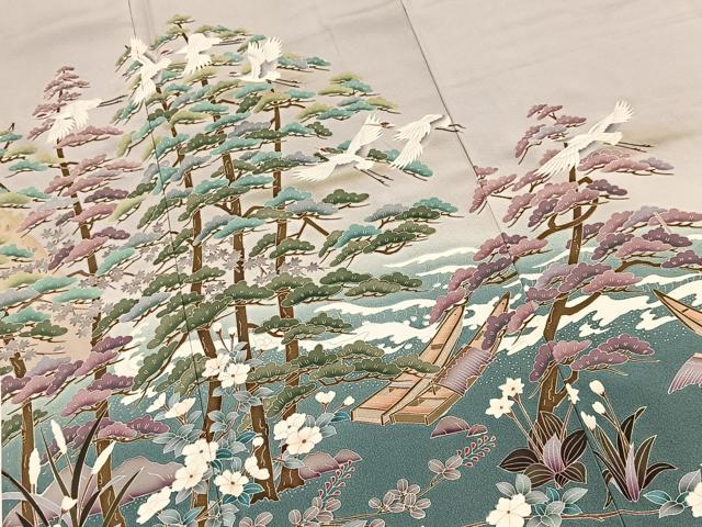 平和屋着物■豪華色留袖　友禅　作家物　飛鶴浜松文　正絹　逸品　BAAX9833yc