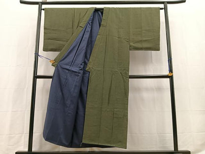 平和屋着物■男性　紬　アンサンブル　長羽織　幾何学文様　正絹　逸品　BAAX9836yc