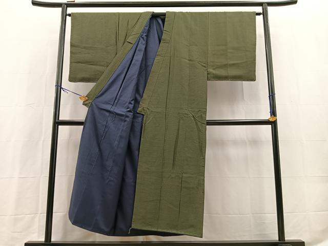 平和屋着物■男性　紬　アンサンブル　長羽織　幾何学文様　正絹　逸品　BAAX9836yc