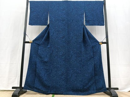 平和屋着物■上質な小紋　陶器花鳥文　鬼しぼ縮緬　正絹　逸品　未使用　BAAX9839yc