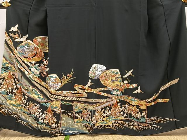 平和屋着物■豪華黒留袖　駒刺繍　飛鶴祇園祭文　金銀彩　正絹　逸品　BAAX9840yc
