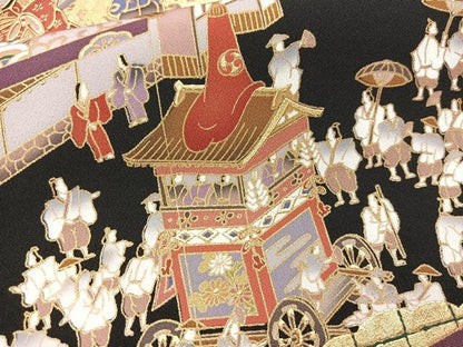 平和屋着物■豪華黒留袖　駒刺繍　飛鶴祇園祭文　金銀彩　正絹　逸品　BAAX9840yc