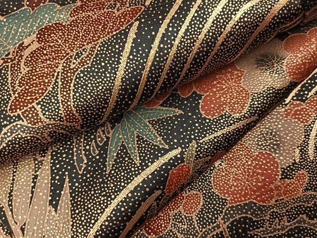平和屋着物●訪問着　駒刺繍　松竹梅花車文　黒地　金彩　ロング丈　正絹　逸品　BAAX9842yc