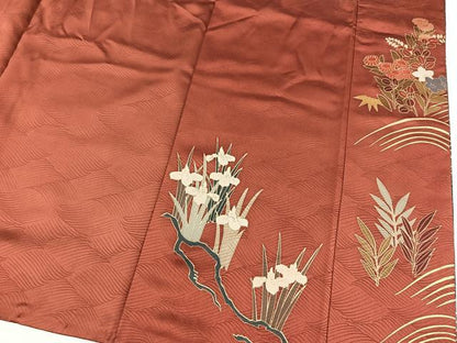 平和屋着物●訪問着　駒刺繍　松竹梅花車文　黒地　金彩　ロング丈　正絹　逸品　BAAX9842yc