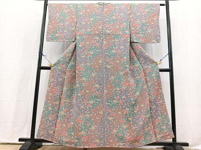 平和屋着物■上質な小紋　切嵌椿文　鬼しぼ縮緬　正絹　逸品　未使用　BAAX9843yc