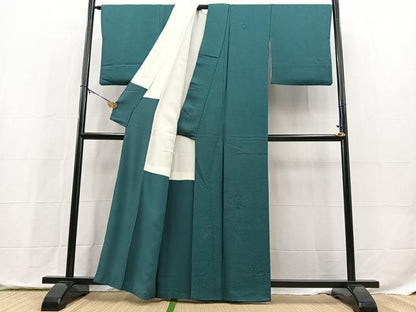 平和屋着物■中国三大刺繍　スワトウ刺繍　汕頭刺繍　無地絵羽訪問着　総刺繍　扇面花文　青碧色　正絹　逸品　BAAX9844yc