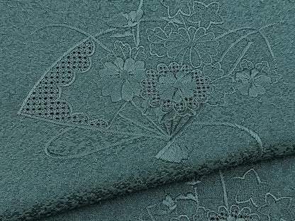 平和屋着物■中国三大刺繍　スワトウ刺繍　汕頭刺繍　無地絵羽訪問着　総刺繍　扇面花文　青碧色　正絹　逸品　BAAX9844yc
