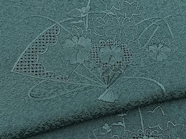 平和屋着物■中国三大刺繍　スワトウ刺繍　汕頭刺繍　無地絵羽訪問着　総刺繍　扇面花文　青碧色　正絹　逸品　BAAX9844yc