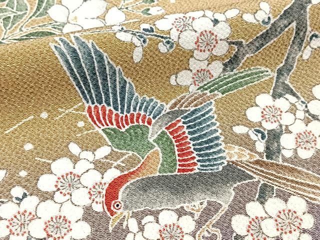 平和屋着物●訪問着　流水花鳥文　暈し染め　鬼しぼ縮緬　正絹　逸品　未使用　BAAX9846yc