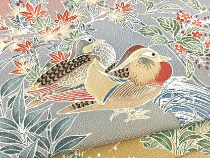 平和屋着物●訪問着　流水花鳥文　暈し染め　鬼しぼ縮緬　正絹　逸品　未使用　BAAX9846yc