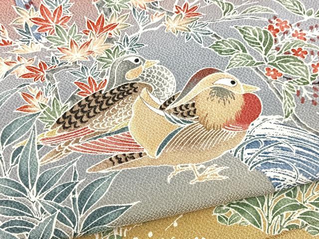 平和屋着物●訪問着　流水花鳥文　暈し染め　鬼しぼ縮緬　正絹　逸品　未使用　BAAX9846yc
