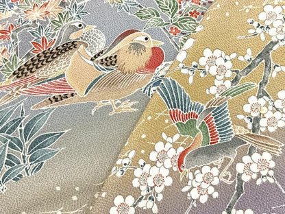 平和屋着物●訪問着　流水花鳥文　暈し染め　鬼しぼ縮緬　正絹　逸品　未使用　BAAX9846yc
