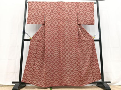 平和屋着物■上質な小紋　格子柄花文　正絹　逸品　BAAX9847yc