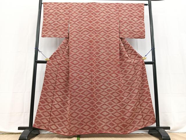 平和屋着物■上質な小紋　格子柄花文　正絹　逸品　BAAX9847yc