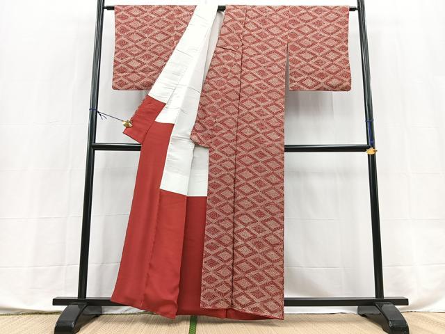 平和屋着物■上質な小紋　格子柄花文　正絹　逸品　BAAX9847yc