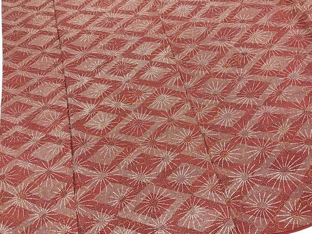 平和屋着物■上質な小紋　格子柄花文　正絹　逸品　BAAX9847yc