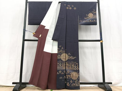 平和屋着物●訪問着　紬地　エジプト壁画文様　暈し染め　金彩　正絹　逸品　BAAX9848yc