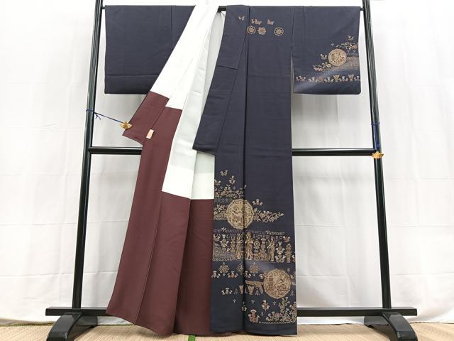 平和屋着物●訪問着　紬地　エジプト壁画文様　暈し染め　金彩　正絹　逸品　BAAX9848yc