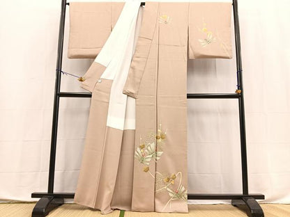 平和屋着物●訪問着　松花文　金彩　正絹　逸品　BAAX9855yc