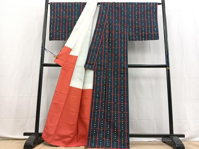 平和屋着物■上質な紬　幾何学文様　正絹　逸品　未使用　BAAX9869yc