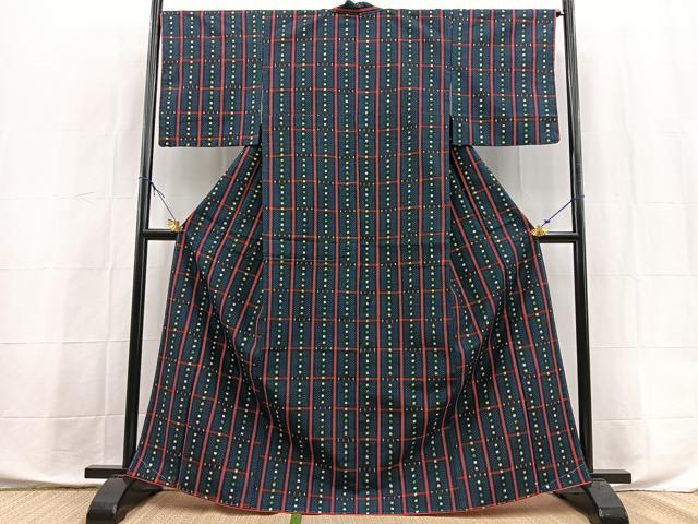 平和屋着物■上質な紬　幾何学文様　正絹　逸品　未使用　BAAX9869yc