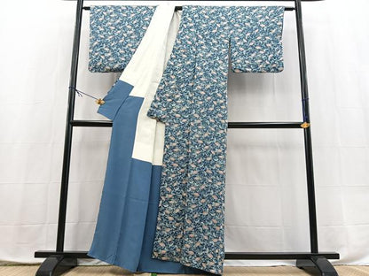 平和屋着物■上質な小紋　型染め　花蝶文　正絹　逸品　BAAX9873yc