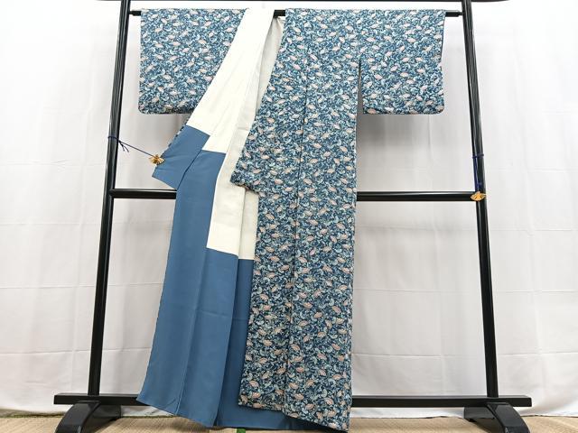 平和屋着物■上質な小紋　型染め　花蝶文　正絹　逸品　BAAX9873yc