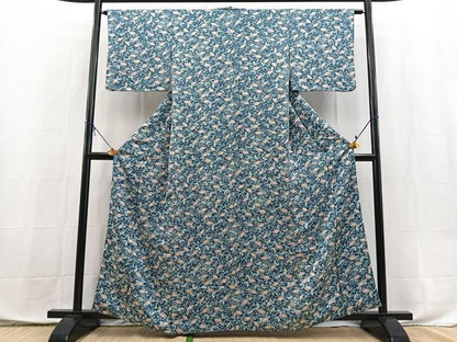 平和屋着物■上質な小紋　型染め　花蝶文　正絹　逸品　BAAX9873yc