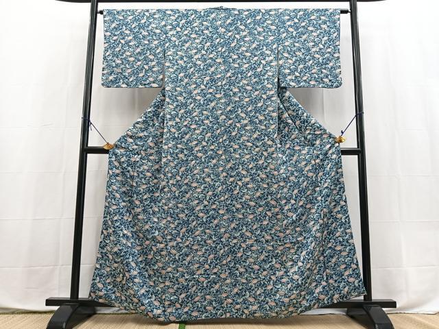 平和屋着物■上質な小紋　型染め　花蝶文　正絹　逸品　BAAX9873yc