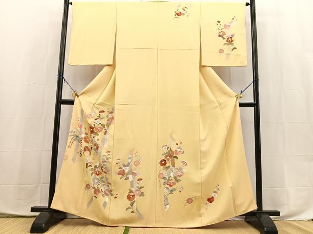 平和屋着物●創業460年・千總　訪問着　駒刺繍　短冊花文　金彩　三越扱い　正絹　逸品　BAAX9875yc