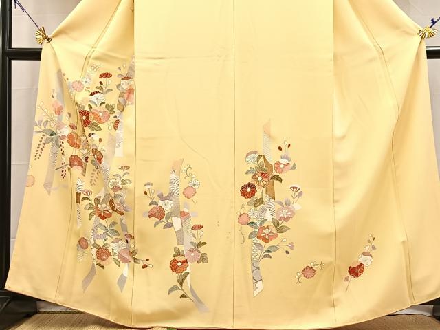 平和屋着物●創業460年・千總　訪問着　駒刺繍　短冊花文　金彩　三越扱い　正絹　逸品　BAAX9875yc