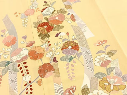 平和屋着物●創業460年・千總　訪問着　駒刺繍　短冊花文　金彩　三越扱い　正絹　逸品　BAAX9875yc